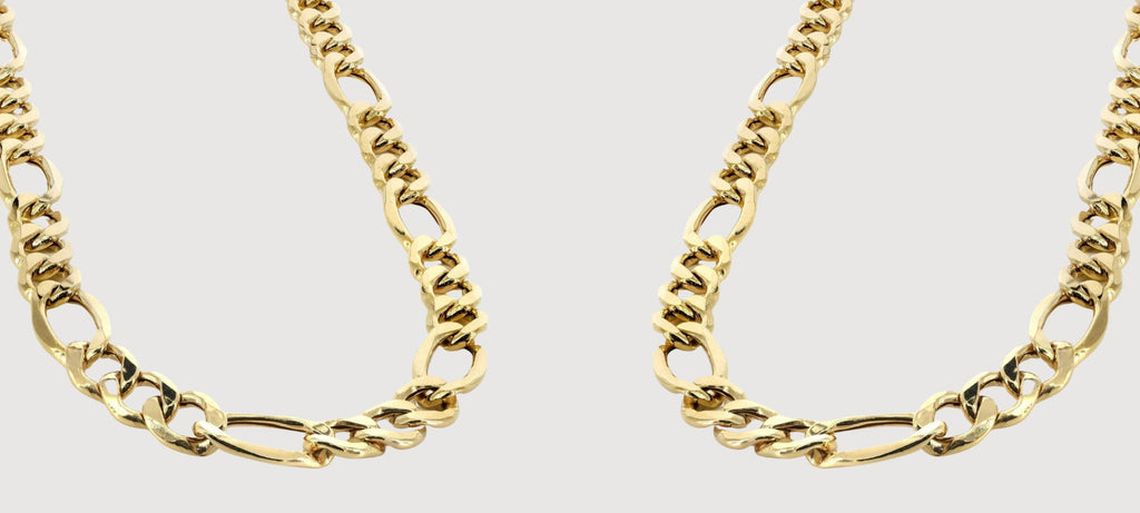 alt="Figaro Chain Necklace with Alternating Links in Sterling Silver"