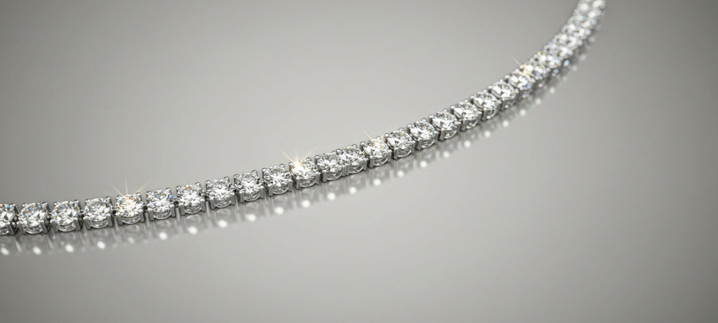 alt="Tennis Chain Necklace with Round-Cut Diamonds in White Gold"