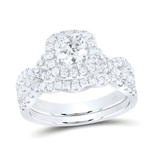  1-1/2CTW Round Diamond Halo Bridal Engagement Wedding Ring Set- 14K White Gold