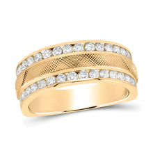  1CTW Round Diamond Double Row Textured Wedding Men's Band Ring- 14k Yellow Gold