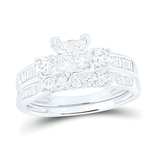 1CTW Princess Diamond Bridal Wedding Engagement Ring Set- 10K White Gold