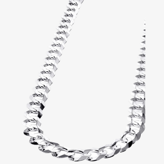 6mm - 9.5mm Solid Curb Cuban Chains White Gold