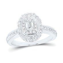  5/8CTW Emerald Diamond Halo Bridal Wedding Engagement Ring Set- 14K White Gold