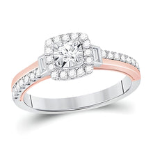  1/2CTW Round Diamond Halo Bridal Engagement Ring - 10k Two Tone Gold