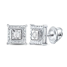  1/10CTW Round Diamond Solitaire Square Stud Earrings - Sterling Silver