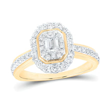  5/8CTW Emerald Diamond Halo Bridal Engagement Wedding Ring- 14K Yellow Gold