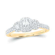  1/2CTW Emerald Diamond 3-Stone Bridal Engagement Wedding Ring- 10K Yellow Gold