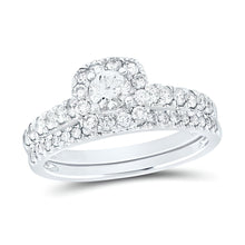  1CTW Round Diamond Halo Bridal Engagement Wedding Ring Set- 10K White Gold