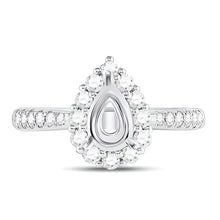  5/8CTW Round Diamond 1CT Pear Center Halo Bridal Semi-Mount Engagement Ring- 14K White Gold