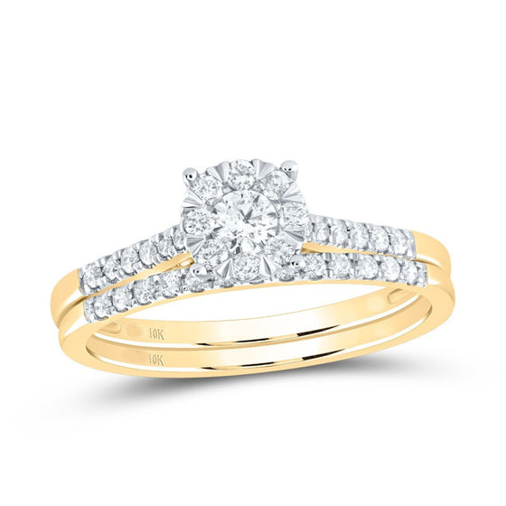 3/8CTW Diamond Fashion Round Bridal Wedding Engagement Ring Set- 10K Yellow Gold