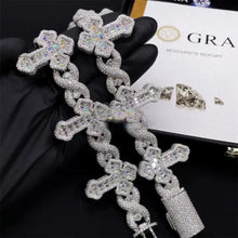  15mm Luxury Cross Moissanite Chain Iced Out Baguette Silver Rhodium Plated - 925 Sterling Silver - Pre-Sale