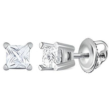  Princess Diamond Solitaire Stud Earrings- 1/5CTW  - 14k White Gold| GOLDZENN- Full detail of the earrings.