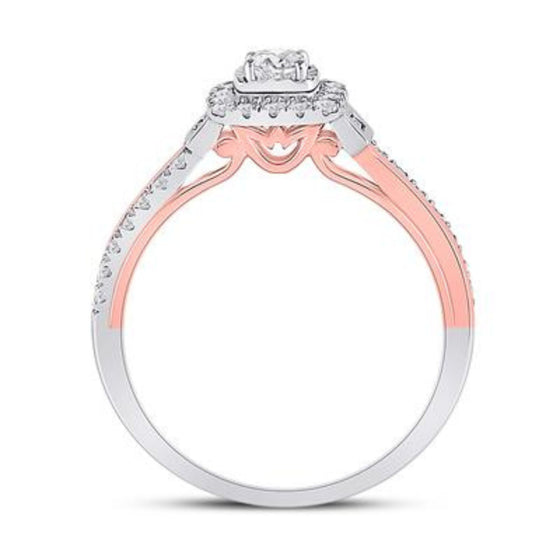1/2CTW Round Diamond Halo Bridal Engagement Ring - 10k Two Tone Gold