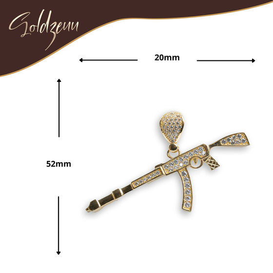 AK47 Pendant - 14k Gold| GOLDZENN- Showing the pendant's dimension.