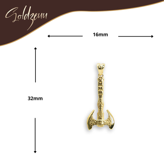 Axe Men's Pendant - 14k Solid Gold| GOLDZENN- Dimension details of the pendant.