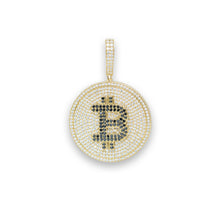  Gemstone Bitcoin Pendant - 10k Solid Gold| GOLDZENN- Showing the pendant's full detail.