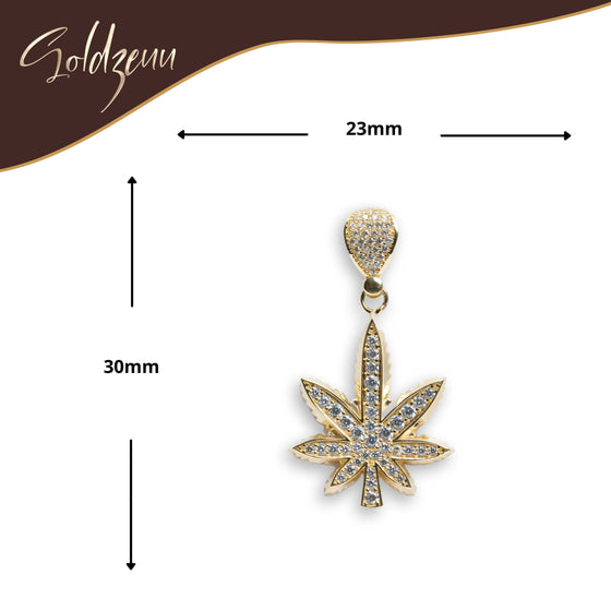 Cannabis with CZ Pendant - 14k Gold| GOLDZENN- Showing the pendant's dimension.