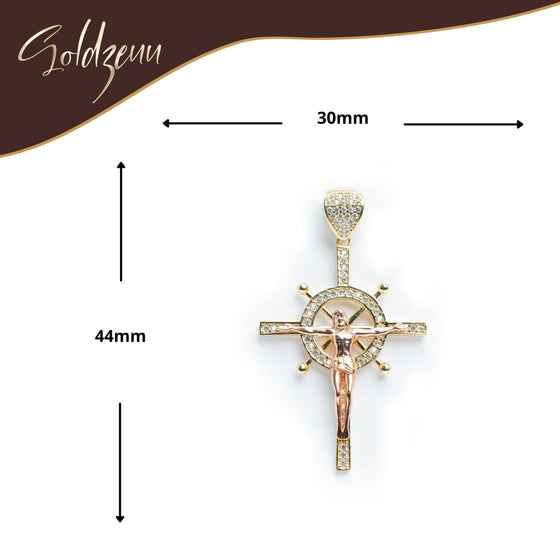 Crucifix Cross Pendant - 14k Gold| GOLDZENN- Showing the pendant's dimension.