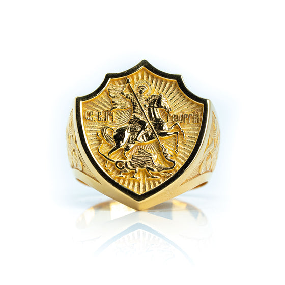 George the Victorious Men's Ring - 14k Gold| GOLDZENN(Ring detail.)
