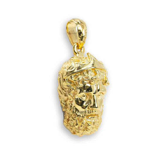 Greek Poseidon Face Pendant - 14k Gold| GOLDZENN- Other side view detail of the pendant.