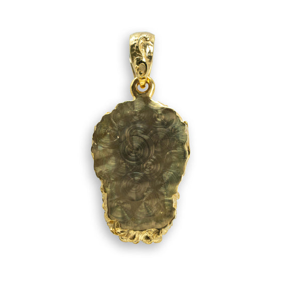 Greek Poseidon Face Pendant - 14k Gold| GOLDZENN- Back details of the pendant.