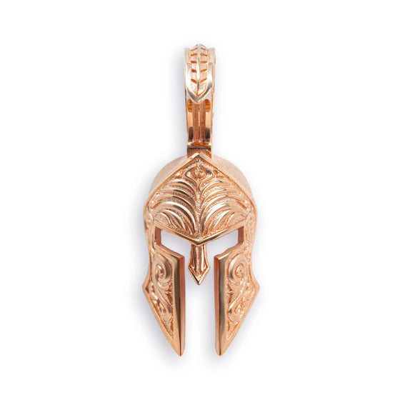 Spartan Helmet Pendant - 14k Solid Gold| GOLDZENN- Showing the pendant's full detail in Rose gold.