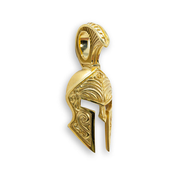 Spartan Helmet Pendant - 14k Solid Gold| GOLDZENN- Showing the other side view detail of the pendant.