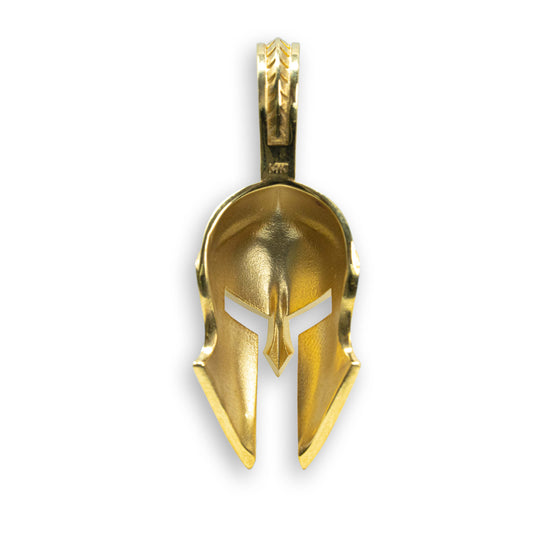 Spartan Helmet Pendant - 14k Solid Gold| GOLDZENN- Showing the back detail of the pendant.