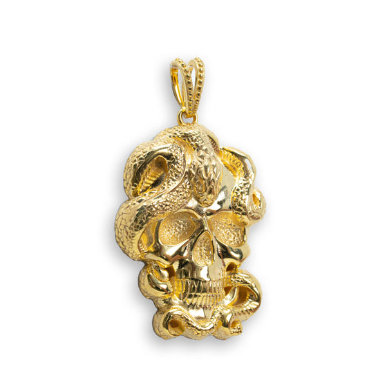 Snake Skull - 14k Solid Gold| GOLDZENN- Showing the other side view detail of the pendant.