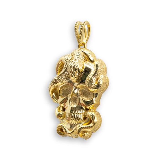 Snake Skull - 14k Solid Gold| GOLDZENN- Side view detail of the pendant.