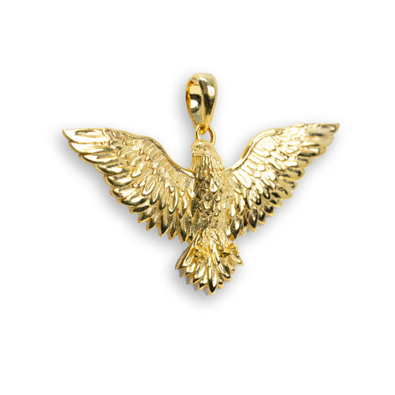 Eagle Pendant - 14k Solid Gold| GOLDZENN-Showing the side view detail of the pendant.