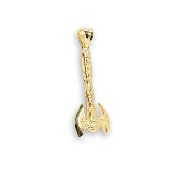 Axe Men's Pendant - 14k Solid Gold| GOLDZENN- Side view detail of the pendant.