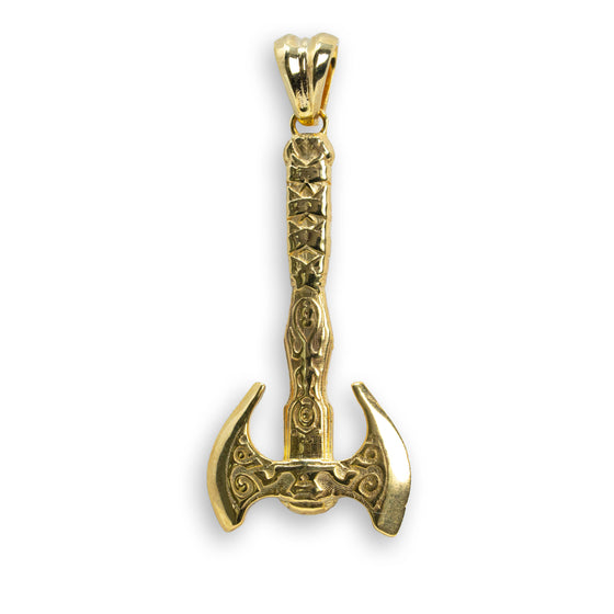 Axe Men's Pendant - 14k Solid Gold| GOLDZENN- Closer detail of the pendant.