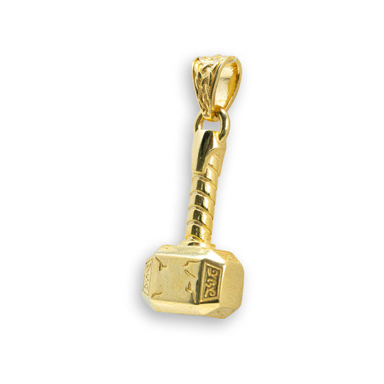 Hammer Men's Pendant - 14k Solid Gold| GOLDZENN- Showing the side view detail of the pendant.