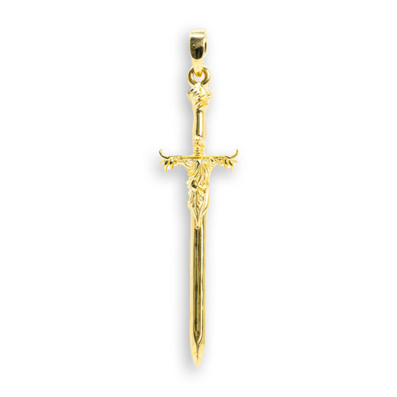 Sword Pendant - 14k Solid Gold| GOLDZENN- Showing the pendant's full detail.
