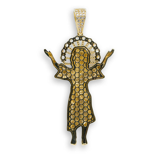 Divino Nino Baby Jesus CZ Pendant - 10k Gold| GOLDZENN- Showing the back detail of the pendant.