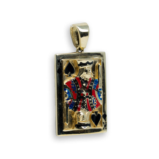 Deck of Cards King Small CZ Pendant - 10k Gold| GOLDZENN- Showing the pendant's side view detail.