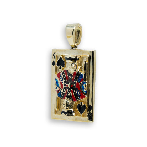 Deck of Cards King Small CZ Pendant - 10k Gold| GOLDZENN- Showing the pendant's other side view detail.