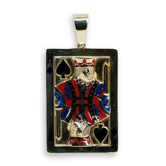 King Deck of Cards Medium CZ Pendant - 10k Gold| GOLDZENN-Showing the pendant's full detail.