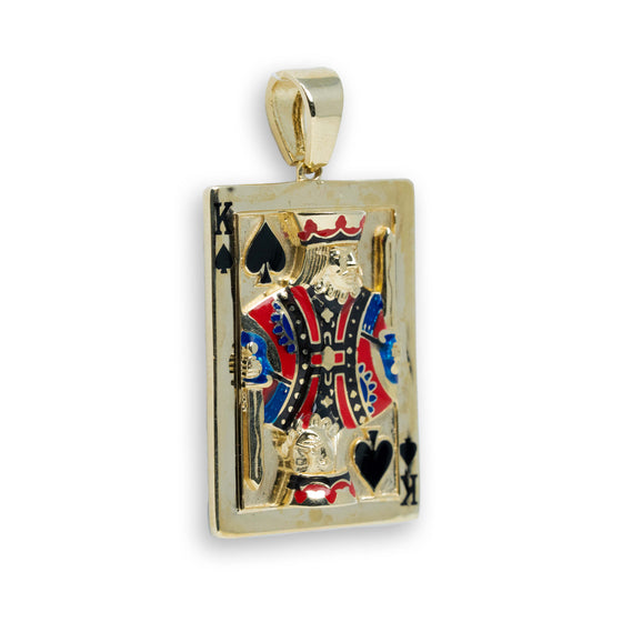 King Deck of Cards Medium CZ Pendant - 10k Gold| GOLDZENN- Side view detail of the pendant.