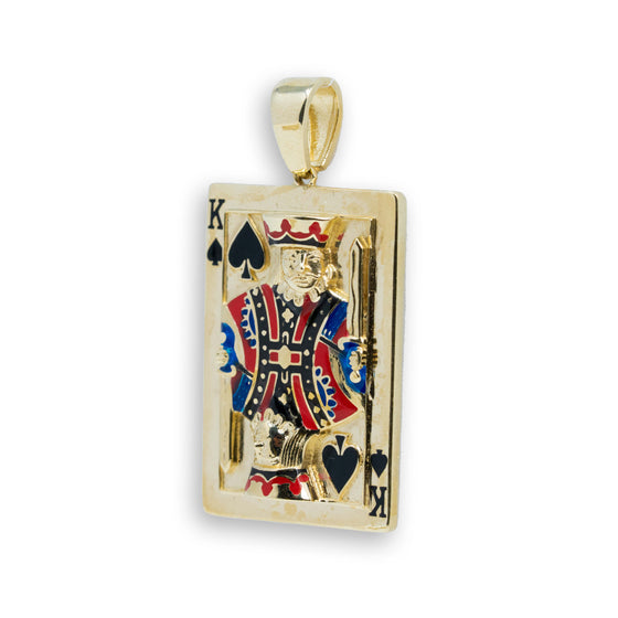 King Deck of Cards Medium CZ Pendant - 10k Gold| GOLDZENN- Showing the other side view detail of the pendant.