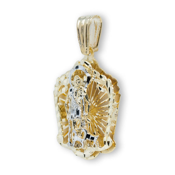 10k Gold - Saint Lazarus Medium Pendant| GOLDZENN- Showing the other side view detail of the pendant.