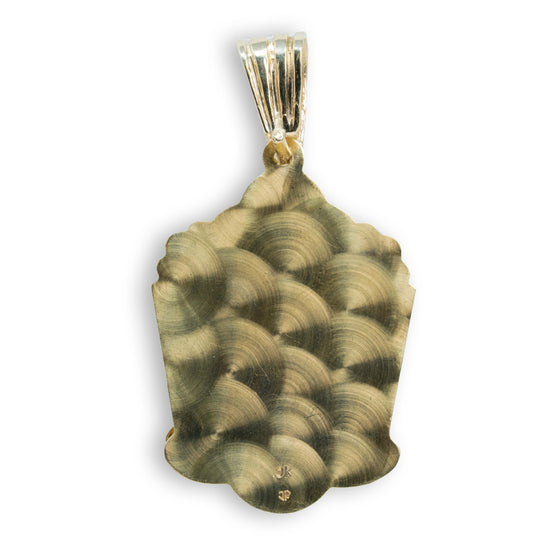 10k Gold - Saint Lazarus Medium Pendant| GOLDZENN- Showing the back detail of the pendant.