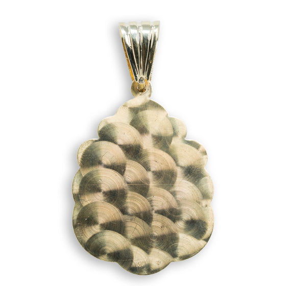 St. Lazarus Framed Pendant - 10k Solid Gold- Showing the back detail of the pendant.
