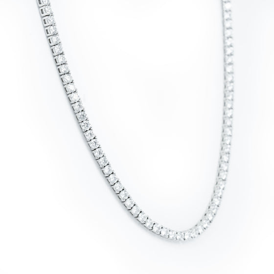 Moissanite Tennis Chain- 3mm - Solid White Gold| GOLDZENN- Side view detail of the chain.