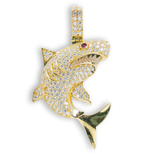  White Shark with CZ Necklace Pendant - 14k Gold| GOLDZENN- Full detail of the pendant.