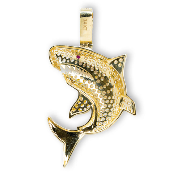 White Shark with CZ Necklace Pendant - 14k Gold| GOLDZENN- Showing the back detail of the pendant.