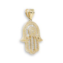  14k Gold Hamsa Hand with CZ Pendant - GOLDZENN- Showing the other side view detail of the pendant.