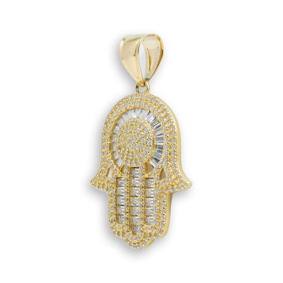 14k Gold Hamsa Hand with CZ Pendant - GOLDZENN- Side view detail of the pendant.