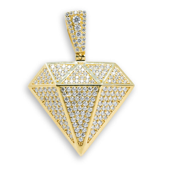 CZ Diamond Shaped Pendant - 14k Gold| GOLDZENN- Showing the pendant's full detail.